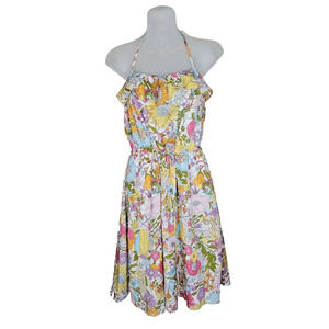 Liberty of London Target Sundress Floral Halter Lined Ruffle Midi Cottagecore S